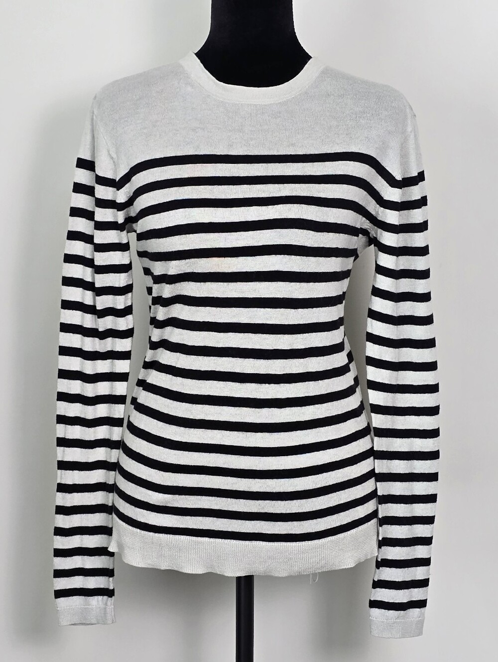 Zara Black and White Striped Long-Sleeve Knit Top